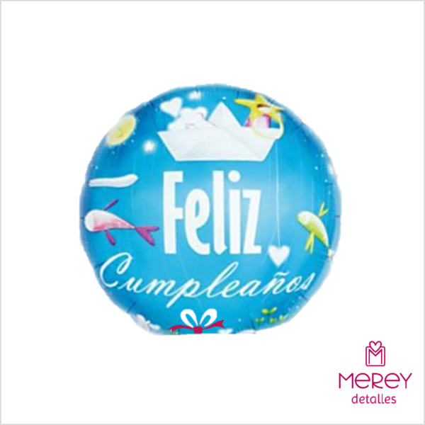 Globo feliz cumpleaños barquito de papel 18" (45cm)