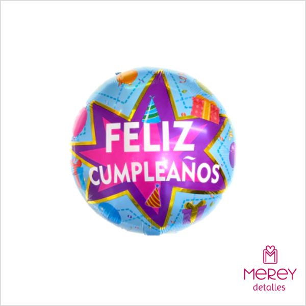 Globo feliz cumpleaños estrella violeta 18" (45cm)