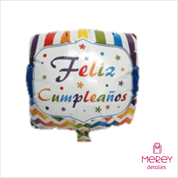 Globo feliz cumpleaños rayas colores 18" (45cm)