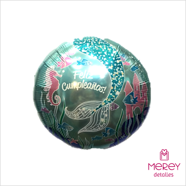 Globo feliz cumpleaños cola de sirena 18" (45cm)