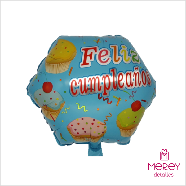 Globo feliz cumpleaños hexagonal cupcake 18" (45cm)
