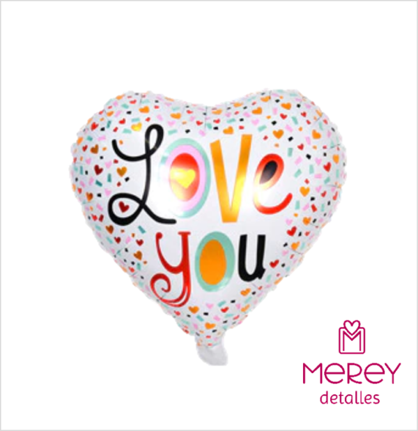 Globo corazon  metalizado love you minicorazones 18" (45cm)
