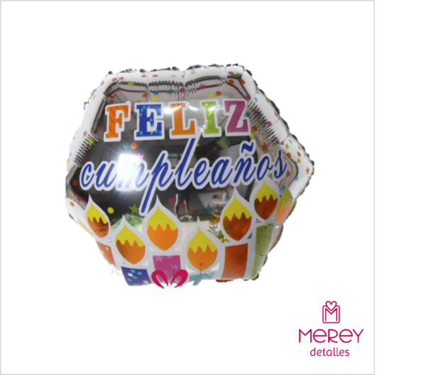 Globo feliz cumpleaños plateado velas 18" (45cm)
