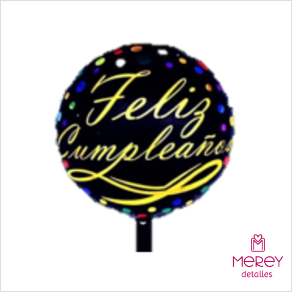 Globo feliz cumpleaños negro lunares colores 18" (45cm)