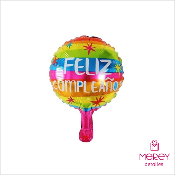 Globo feliz cumpleaños multicolor  9" (23cm)