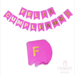 Banderin glitter feliz cumpleaños fucsia