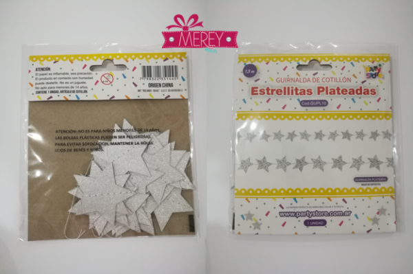 Guirnalda estrella glitter plateado - Imagen 2