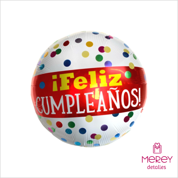 Globo feliz cumpleaños blanco con lunares 18" (45cm)