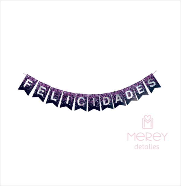 Banderin felicidades negro y fucsia