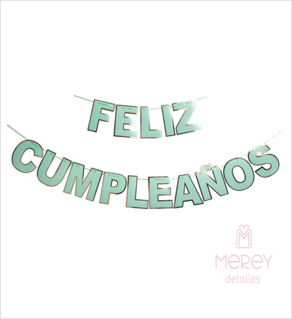 Banderin feliz cumpleaños verde letra
