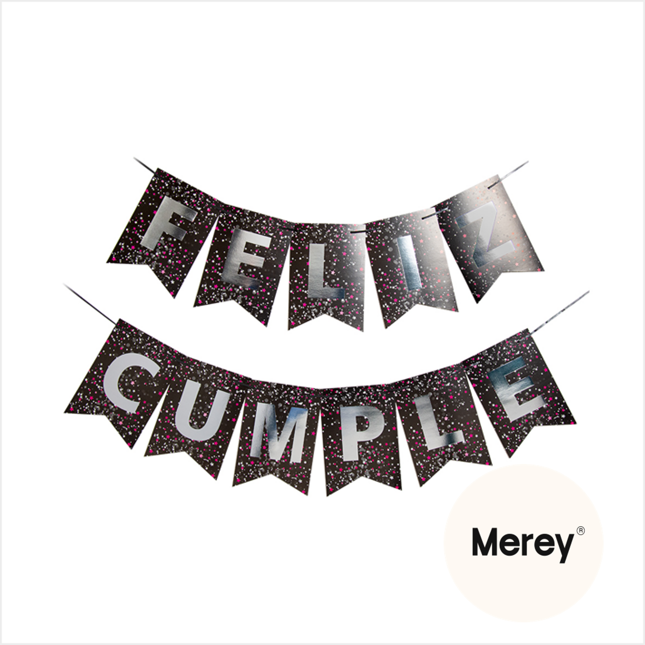 Banderin feliz cumple negro y fucsia XL