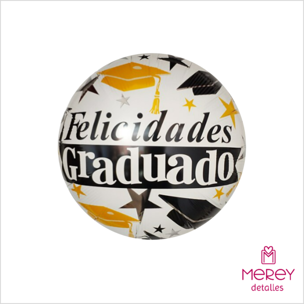 Globo felicidades negro y dorado 45cm