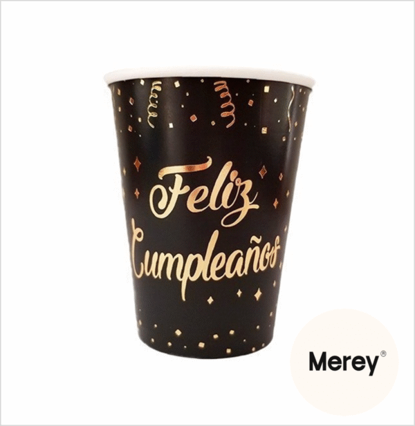 Vasos de polipapel negro feliz cumpleños