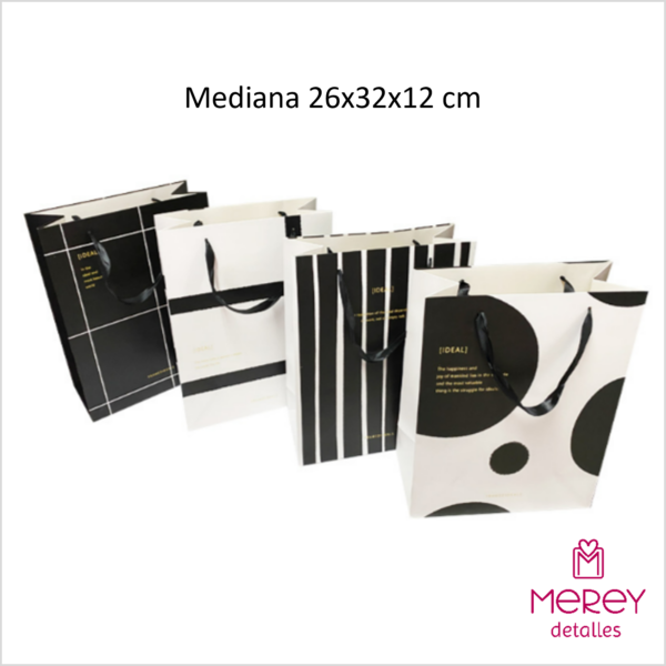 Bolsa de Regalo Blanco y Negro Mediana 26x32x12 cm