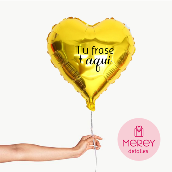 Globo Foil Corazon Dorado + Helio 18" Personalizado