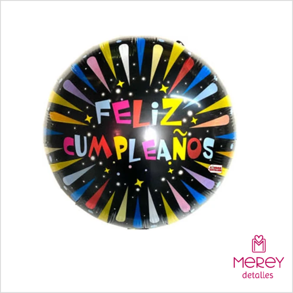 Globo feliz cumpleaños negro colores 18" (45cm)