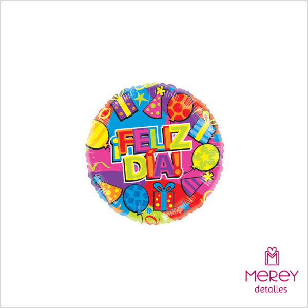 Globo feliz dia redondo colores 9" (23cm)