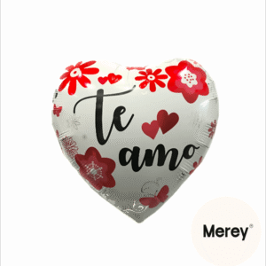 Globo corazon te amo flores rojas 18" 45cm